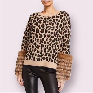 Alice + Olivia Shiela Leopard-Print Pullover with Fur Cuffs